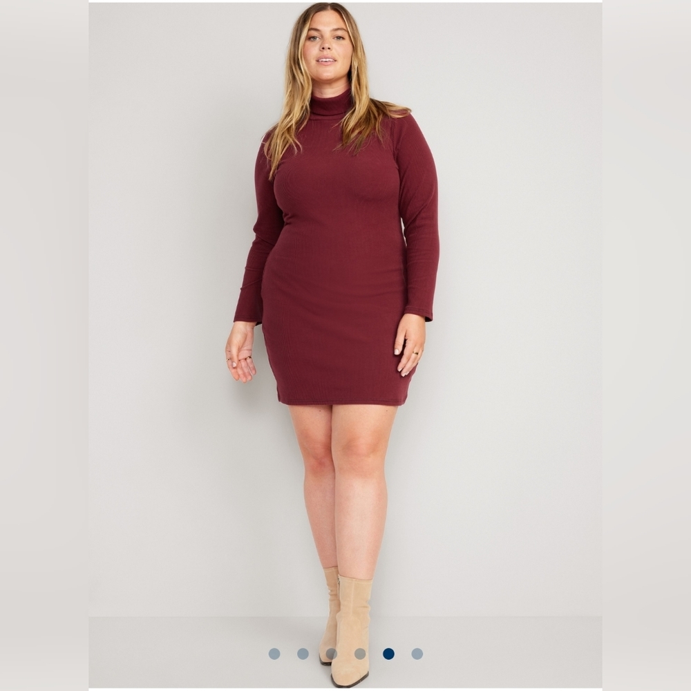 Fitted Mock-Neck Rib-Knit Mini Dress for Women - Picture 4 of 5